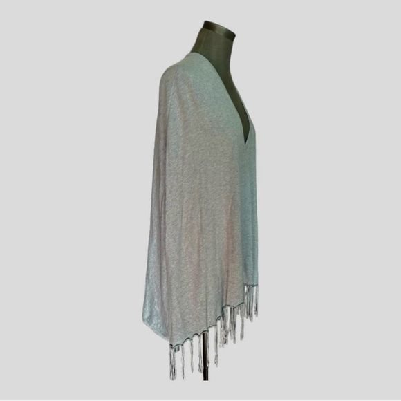 Womens PONCHO Michael Kors Light Gray Birdie Sweater Knit Cozy Wrap Poncho Cape - Picture 5 of 8